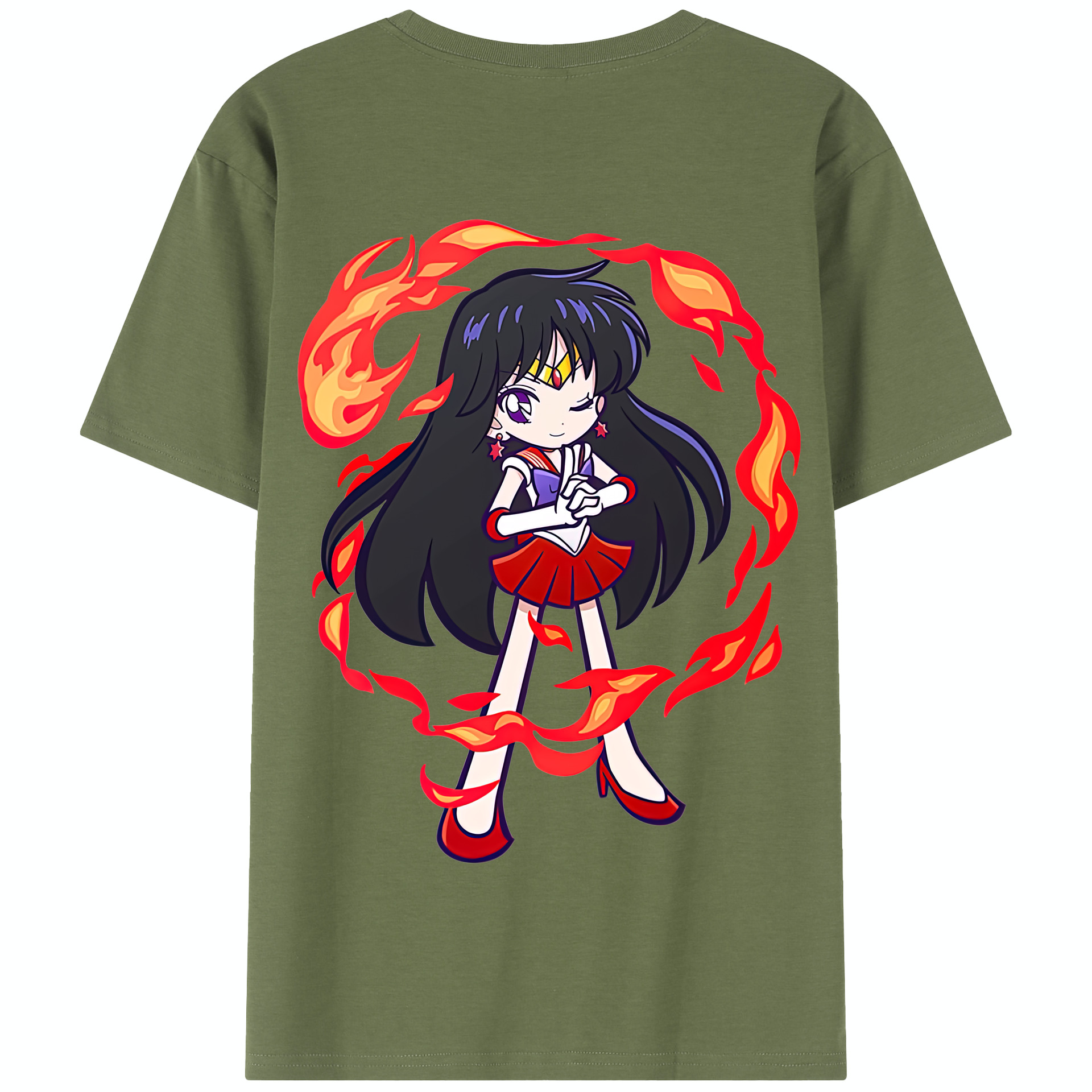 （画像用） 美少女戦士セーラームーン 火野レイ ひの レイ Sailor Moon Hino Rei （セーラーマーズ,Sailor Mars） 綿100％半袖Tシャツ（背面プリント）
